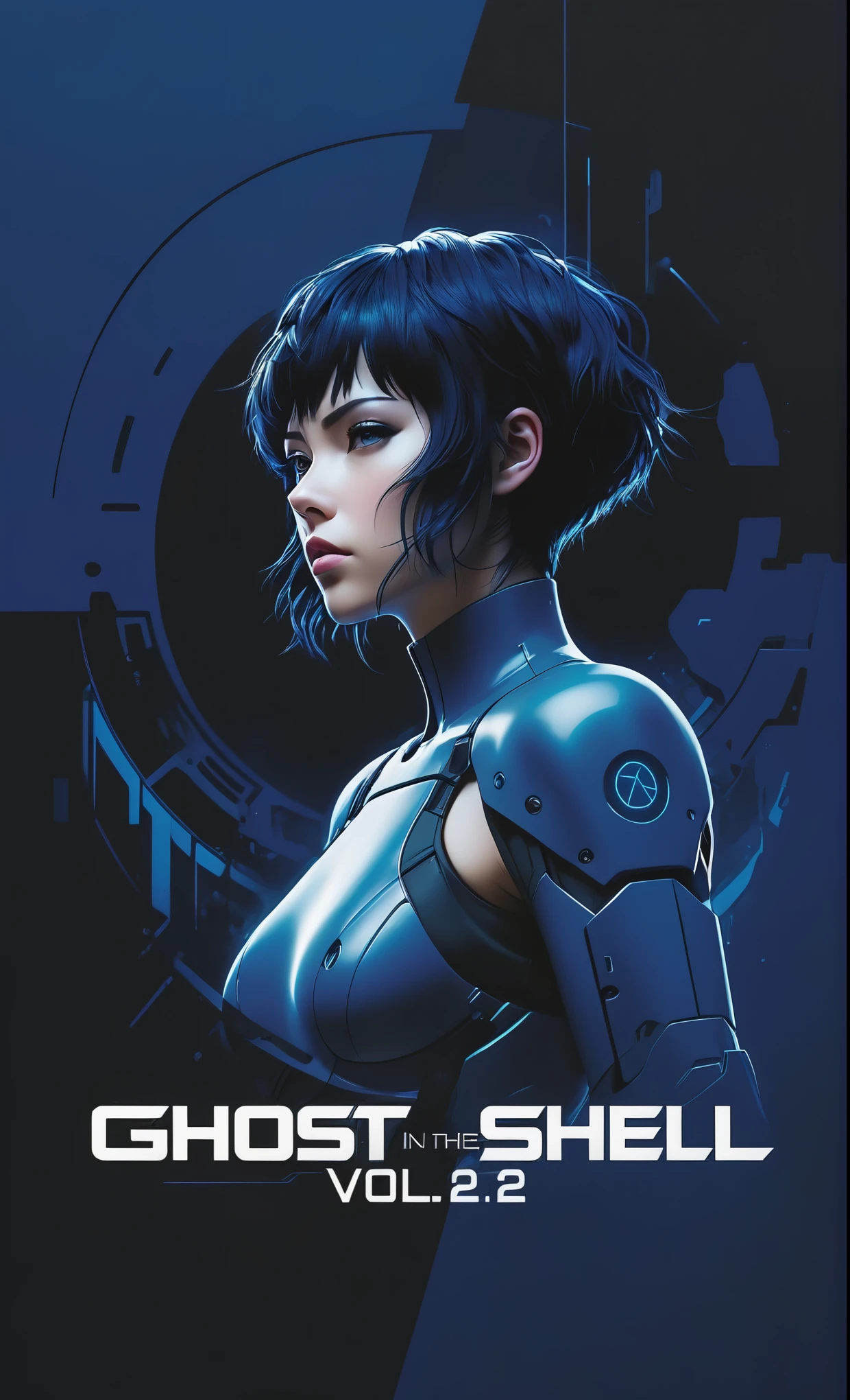Ghost in the Shell Vol.2 - The end, by Luis Duarte, Luis Duarte style, blue and black shading, Neo-Tokyo style, Element Air, Mythpunk, Graphic Interface, Sci-Fic Art, Dark Influence, NijiExpress 3D v3, Kinetic Art, Datanoshing, Oilpainting, Ink v3, Splash style, Abstract Art, Abstract Tech, Cyber Tech Elements, Futuristic, Illustrated v3, Deco Influence, AirBrush style, drawing