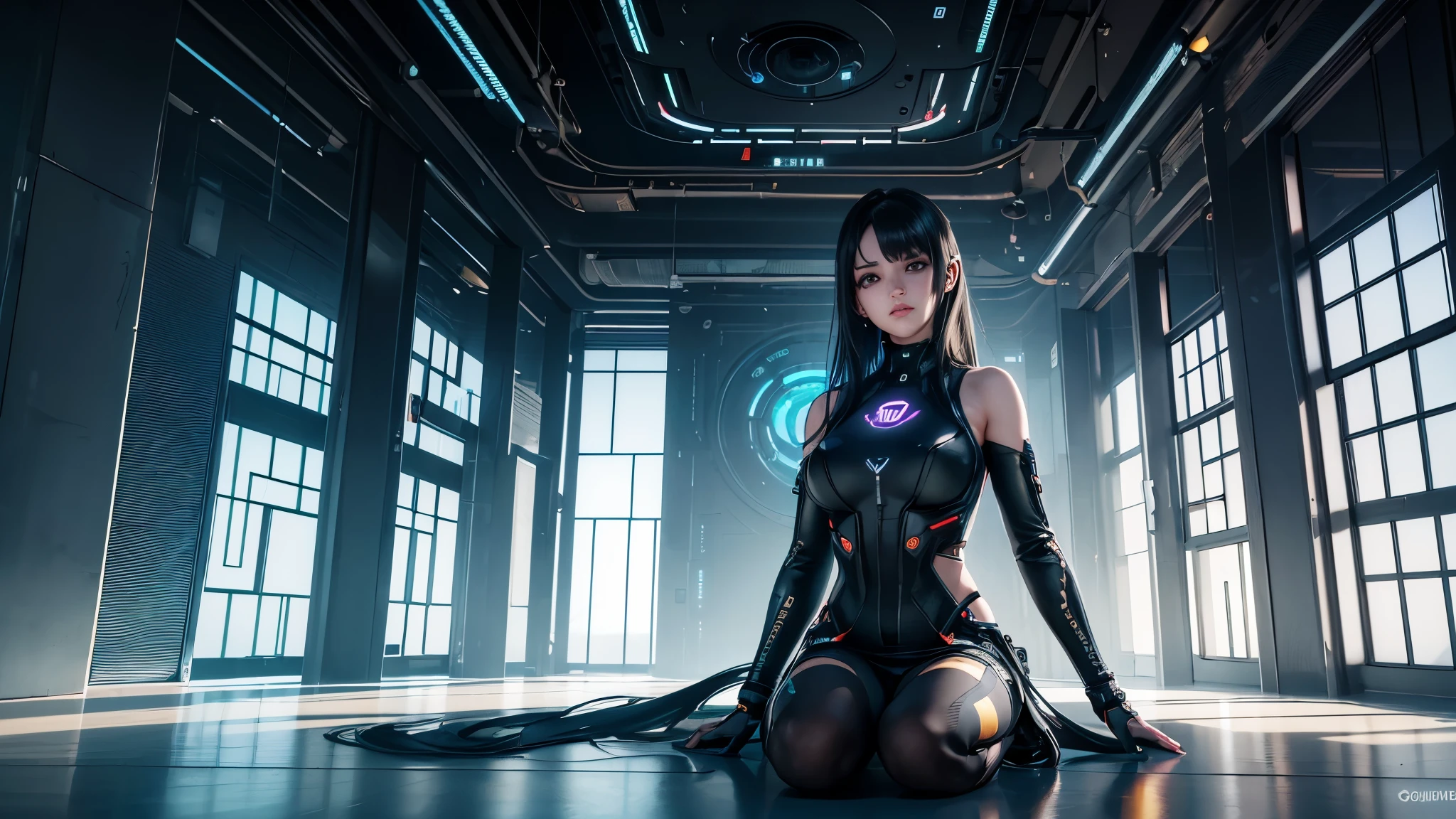 ((highest quality)), ((masterpiece)), (detailed:1.4), 3D, Beautiful cyberpunk woman image,High resolution (High Dynamic Range),Ray Tracing,NVIDIA,Super Resolution,Unreal 5,Scattered beneath the surface,PBR Texturing,Post-processing,Anisotropic Filtering,Depth of written boundary,Maximum clarity and sharpness,Multilayer Texture,Albedo and Specular Maps,Surface Shading,Accurate simulation of light-matter interactions,Perfect balance,Octane Rendering,Two-tone lighting,wide aperture,Low ISO,White balance,Three-part method,8K RAW, Breaking into a tech skyscraper. Holographic alarm and AI defense activated, Transformed the building into a neon-lit maze of challenges.