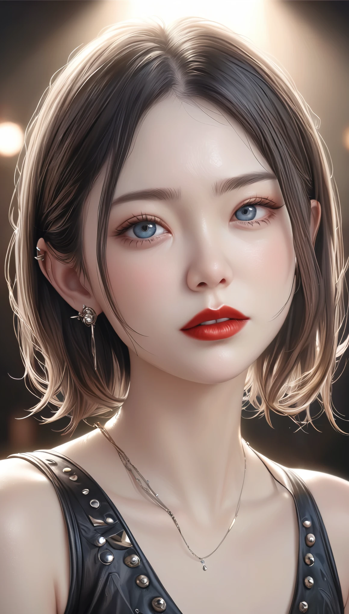 (UHigh resolution, retina, masterpiece, Accurate, Anatomically correct, Textured skin, Very detailed, Attention to detail, high quality, 最high quality, High resolution, 1080p, High resolution, 4K, 8k, 16k), (Beautiful details, Beautiful lip detail, Very detailedな目と顔),(masterpiece:1.2, 最high quality), (Realistic, photoRealistic:1.4), Beautiful illustrations, (Natural Side Lighting, Cinema Lighting), Looking at the audience, Upper Body, (Front view), 1 girl, Perfect Face, Symmetrical cute face, Shiny skin, Baby Face, Long eyelashes, (Medium chest), (Wide Hips:1.2),Shortcuts,Beautiful Hair, Beautiful Face, Fine and beautiful eyes, Beautiful body, Beautiful breasts, Beautiful thighs, Beautiful legs, Beautiful fingers,
(Beautiful views),16 years old,Pale skin,Woman in black corset and goth hair, With earrings, One girl, alone, Black Hair, short hair, ring,(pierce:1.5),(Punk Style:1.5),(Gothic Dress),(Red lips:1.7),