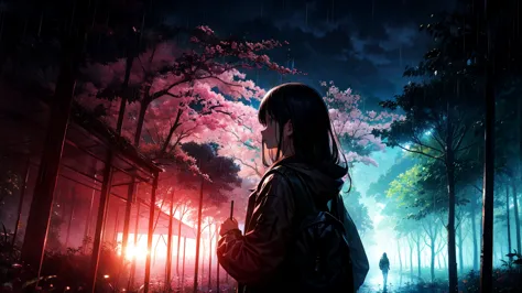 rain background、nature、girl looking into the distance