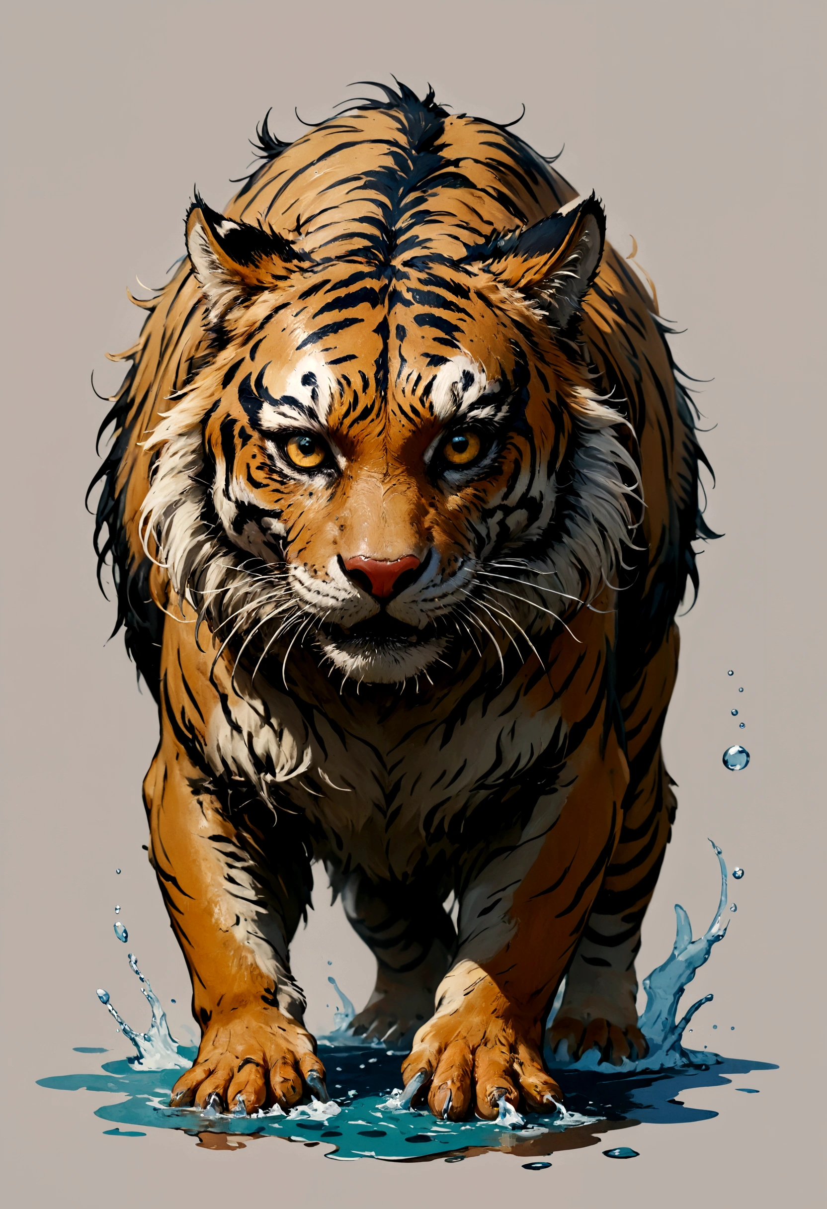 ((​masterpiece)), (Best quality), (filmic),(High-precision drawing down to the smallest detail)(extremely precise representation)complete_Body_shot, illustrative japanese tattoo mood, a stunning South China Tiger (with all tiger specific Bodyparts) wild (jump) Playing in the water,high whipped water, high-quality lines,simple backround,1 line drawing,, Plain white background
