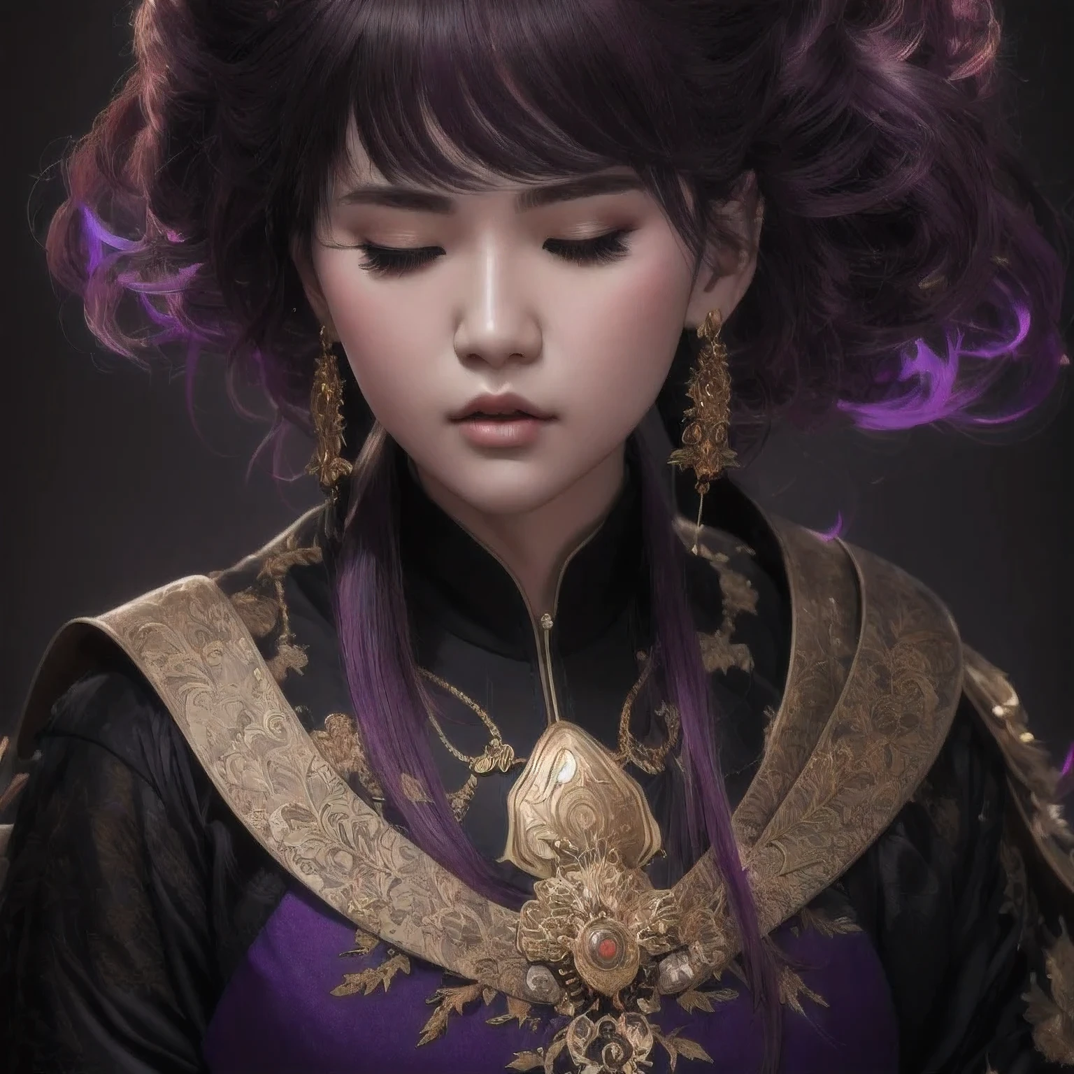 there is a 18 years old in a purple dress holding a dragon, wlop and ross tran, ross tran 8 k, fantasy art style, chengwei pan on artstation, a beautiful fantasy empress, ross tran and wlop, ruan jia and artgerm, the dragon girl portrait, ig model | artgerm, artgerm and ruan jia，beautiful
1girl
bangs
深绿 eyes
closed mouth
ear piercing
earrings
grey background
hair ornament
jewelry
lips
looking at viewer
military
military uniform
nose
piercing
portrait
realistic
short hair
simple background
solo
upper body