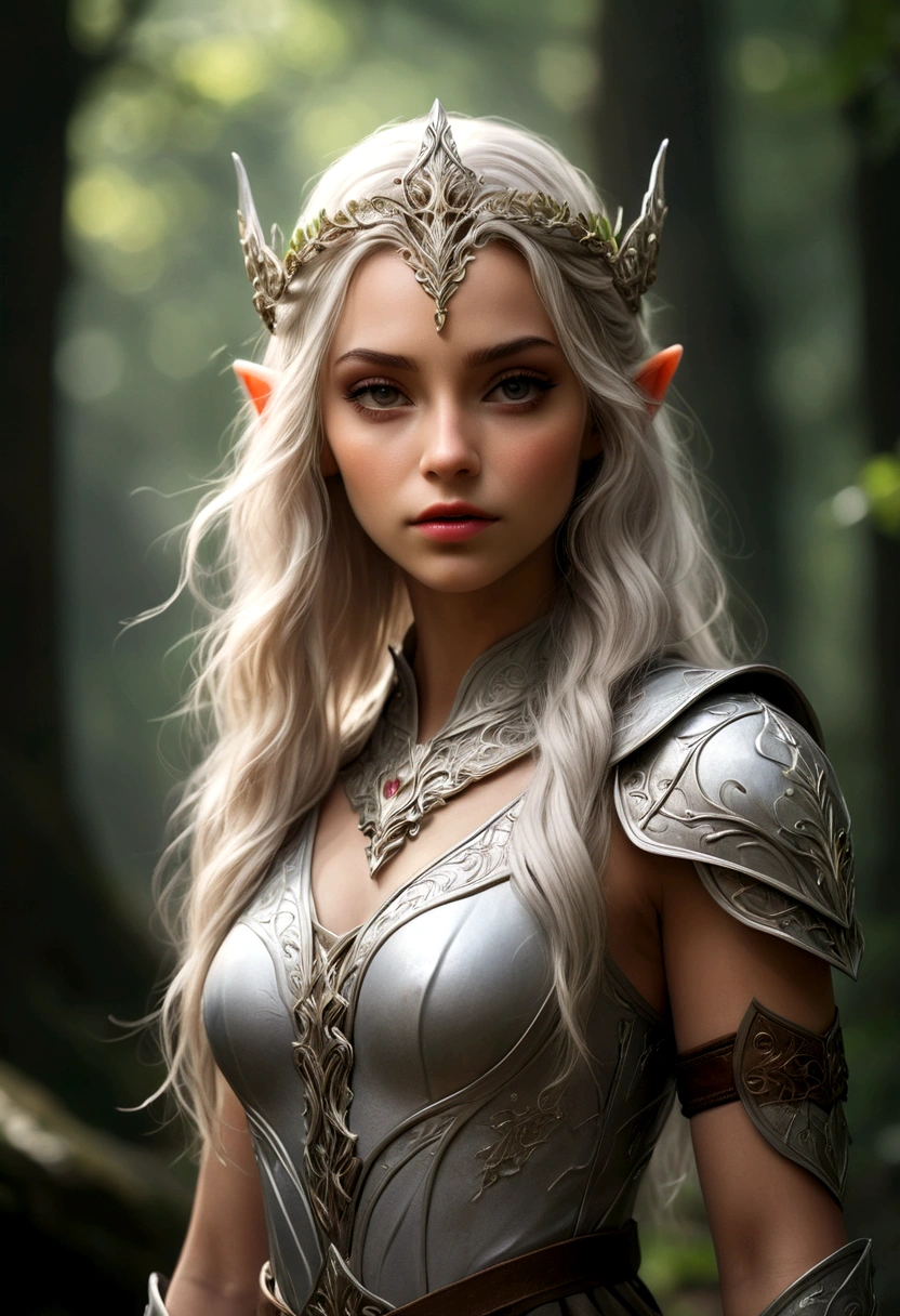 ((Masterpiece)), (Best Quality),(Cinematic),(extrem detailliertes CG Unity 8k-Hintergrundbild),complete body in picture,((head to toe in frame)),(highly accurate drawing in every detail)(extremely precise representation)1girl, fit, small breasts, a stunning beautiful elf warrior princess who looks dreamy in her a beautifully crafted fine and perfect fitting armor-dress. with one hand  towards she is showing us a fine curved dagger in elf-handcrafted style.  on her head she has decorative tiara with the same ornaments like her armor. the scenery is a little bit gritty but also awe inspiring.,1 line drawing,makeup, plain white background, full body representation