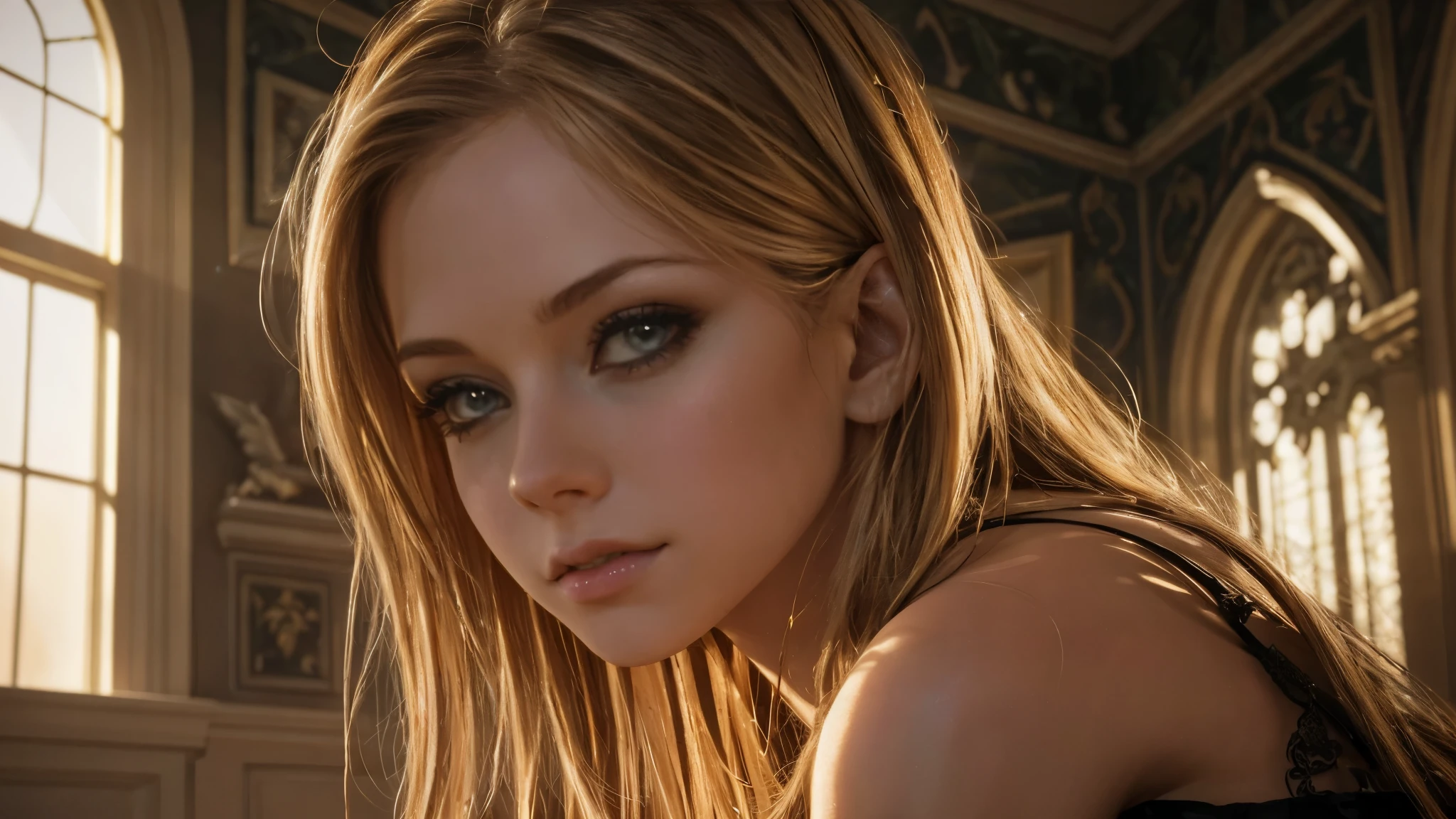 a beautiful detailed girl, extremely detailed face and eyes, long eyelashes, beautiful detailed lips, photorealistic, 8k, hyper realistic, cinematic lighting, dramatic lighting, chiaroscuro, intricate details, masterpiece, award winning, digital painting, oil painting, highly detailed, hyper realistic, sharp focus, volumetric lighting, god rays, beautiful vibrant colors, seamless, flawless skin, elegant dress, fantasy, dreamlike, ethereal, magical, whimsical