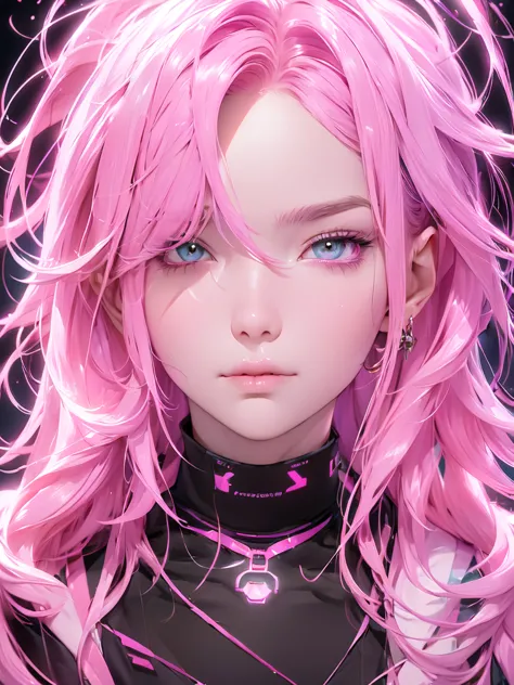 close-up image of a pink-haired female person wearing a black shirt, digital art inspired by Yanjun Cheng, tumblr, digital art, ...