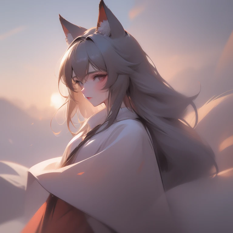 One Girl, Fox Girl, Fox&#39;s Tail, Nine-Tailed Fox,Fox Ears, Black colored hair, Fox Makeup,One Girl, Kimono with open chest, Body size is 100-70-90!, Nice body, Avatar, face, Open chest, lewd face, Dominant representation, naughty face, Big Breasts, Emphasize cleavage,Show bare skin, Skin is visible, With legs apart, Show off your thighs, M-shaped legs, A beautifully patterned kimono,Red and black flowing water pattern kimono, I can see her cleavage, Muscular, Uplifting, Abdominal muscles, Exposed skin, Long Hair, Skin Texture, Soft breasts, Large Breasts, Standing in a grassy field, outside, Blue sky,Composition facing directly ahead, Grab your breasts with both hands, Fingers digging into breasts, Developmental atmosphere, god秘的な絵, god々Cool atmosphere, Holding a Japanese sword