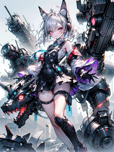 (((masterpiece, highest quality, Very detailed))), ((Ultra-Photorealistic 3D)), Cyborg girl with complex machine, Machine Armor、...