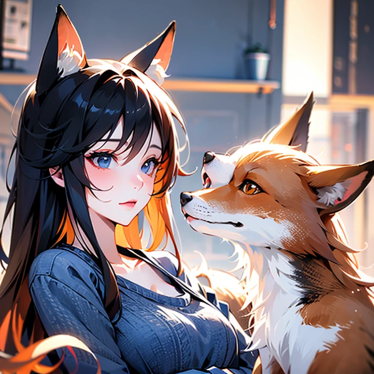 One Girl, Fox Girl, Fox&#39;s Tail, Nine-Tailed Fox,Fox Ears, Black colored hair, Fox Makeup,One Girl, Kimono with open chest, Body size is 100-70-90!, Nice body, Avatar, face, Open chest, lewd face, Dominant representation, naughty face, Big Breasts, Emphasize cleavage,Show bare skin, Skin is visible, With legs apart, Show off your thighs, M-shaped legs, A beautifully patterned kimono,Red and black flowing water pattern kimono, I can see her cleavage, Muscular, Uplifting, Abdominal muscles, Exposed skin, Long Hair, Skin Texture, Soft breasts, Large Breasts, Standing in a grassy field, outside, Blue sky,Composition facing directly ahead, Grab your breasts with both hands, Fingers digging into breasts, Developmental atmosphere, god秘的な絵, god々Cool atmosphere, Holding a Japanese sword