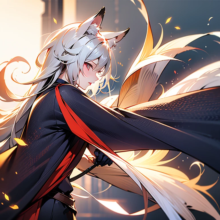 One Girl, Fox Girl, Fox&#39;s Tail, Nine-Tailed Fox,Fox Ears, Black colored hair, Fox Makeup,One Girl,  Kimono with open chest, Body size is 100-70-90!, Nice body, Avatar, face, Open chest, lewd face, Dominant representation, naughty face, Big Breasts, Emphasize cleavage,Show bare skin, Skin is visible, With legs apart, Show off your thighs, M-shaped legs, A beautifully patterned kimono,Red and black flowing water pattern kimono, I can see her cleavage, Muscular, Uplifting, Abdominal muscles, Exposed skin, Long Hair, Skin Texture, Soft breasts, Large Breasts, Standing in a grassy field, outside, Blue sky,Composition facing directly ahead, Grab your breasts with both hands, Fingers digging into breasts, Developmental atmosphere, god秘的な絵, god々Cool atmosphere