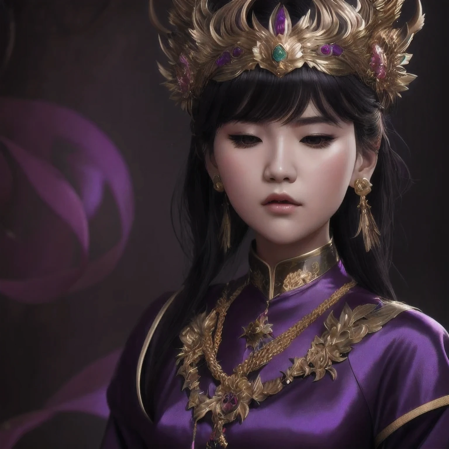 there is a 18 years old in a purple dress holding a dragon, wlop and ross tran, ross tran 8 k, fantasy art style, chengwei pan on artstation, a beautiful fantasy empress, ross tran and wlop, ruan jia and artgerm, the dragon girl portrait, ig model | artgerm, artgerm and ruan jia，beautiful
1girl
bangs
深绿 eyes
closed mouth
ear piercing
earrings
grey background
hair ornament
jewelry
lips
looking at viewer
military
military uniform
nose
piercing
portrait
realistic
short hair
simple background
solo
upper body