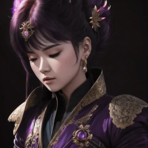 there is a 18 years old in a purple dress holding a dragon, wlop and ross tran, ross tran 8 k, fantasy art style, chengwei pan o...