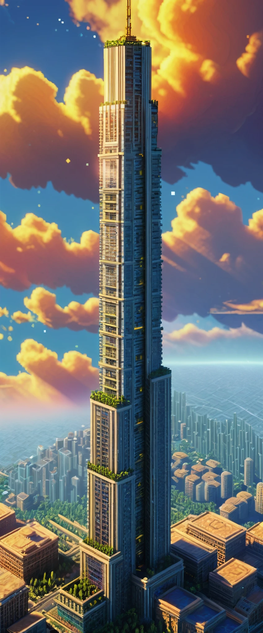 A timeless pixel art masterpiece, reminiscent of the golden age of gaming, presents a towering monument in the digital landscape - a monumental architectural marvel known as the "Pixelene Skyreach." In this captivating tower builder video game, players are tasked with constructing an immensely tall and extremely wide skyscraper that stretches high into the sky, reaching for the stratosphere. The Pixelene Skyreach defies the norms of architecture, boasting numerous rooms, each containing a unique atmosphere and purpose. With its vibrant color palette and intricate architecture, the Pixelene Skyreach stands as a testament to human ingenuity and the limitless potential
