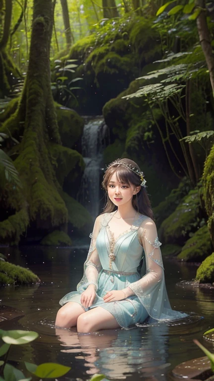 (best quality,4k,8k,highres,masterpiece:1.2),ultra-detailed,(realistic,photorealistic,photo-realistic:1.37),portrait of fairies,enjoying water play in a beautiful river in the forest,fairy with detailed face and hands, enchanted woodland scene, sparkling water, sunlight streaming through the trees, vibrant colors, ethereal atmosphere, delicate wings, flowing dresses, mischievous expressions, shimmering reflections on the water surface