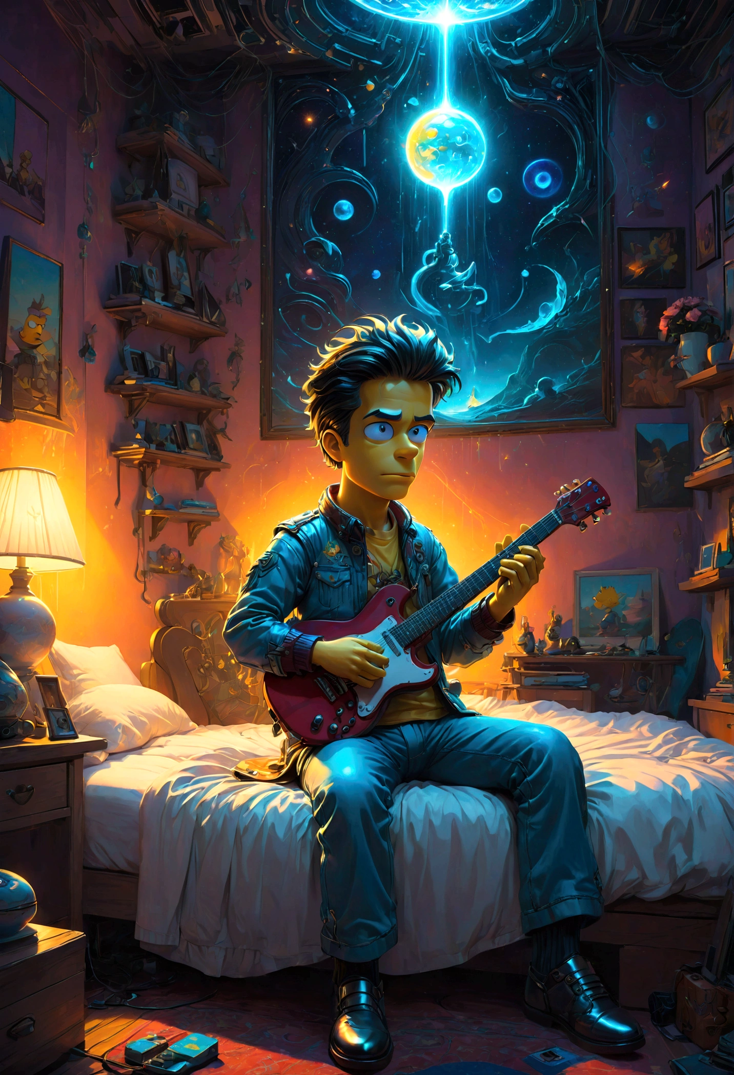 Guitarist, Bart Simpson, sentarse en la cama, mejor calidad, obra maestra -  SeaArt AI