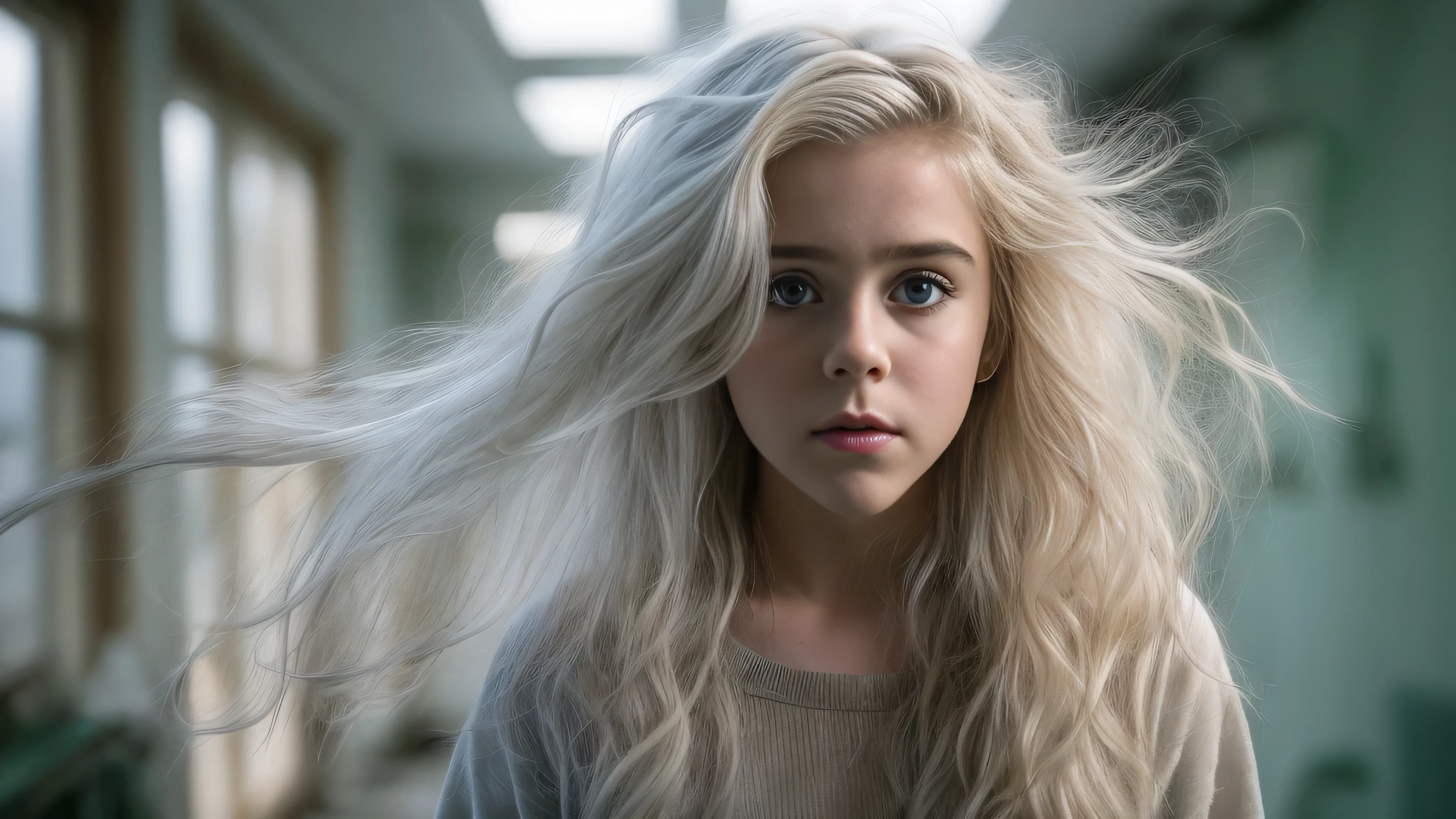 Kiernan Shipka long white hair teen girl,13 years old with hand - SeaArt AI