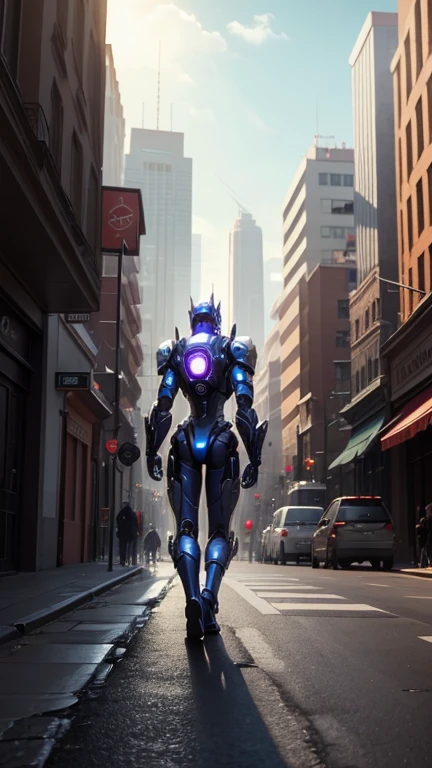 Robotic Guardian in a Futuristic Cityscape