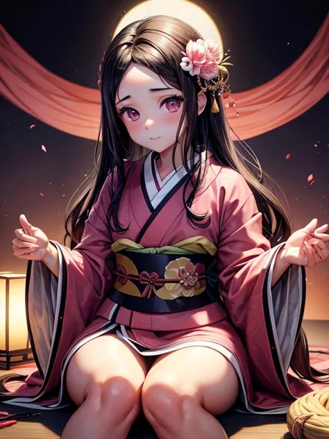 obra maestra, sexi (kimono rosa), cara seductora, good lighting, escote, detalles finos, obra maestra, ojos brillantes, 1girl, c...