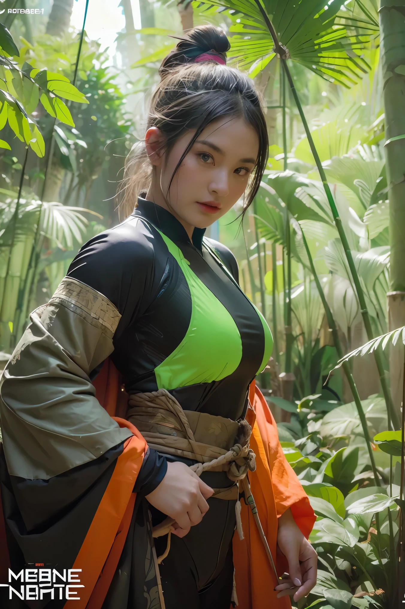 bamboo forest background，A look of determination，colorful vivid octane render, cybernetic and highly detailed, loba andrade from apex legends, created in unreal engine 5, made in unreal engine 5, trending on unreal engine 5, Antique portraits, Martial arts fantasy style 8k octane rendering, rendered in unreal 5, rendered in high octane