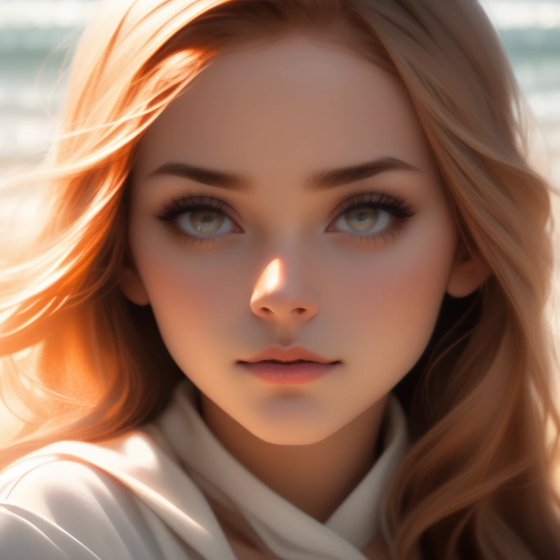 close up of a european woman, ginger hair, winter beach, natural skin texture, 24mm, 4k textures, soft cinematic light, RAW photo, photorealism, photorealistic, intricate, elegant, highly detailed, sharp focus, ((((cinematic ligth)))), soothing tones, insane details, intricate details, hyperdetailed, low contrast, soft cinematic light, dim colors, exposure blend, hdr, faded