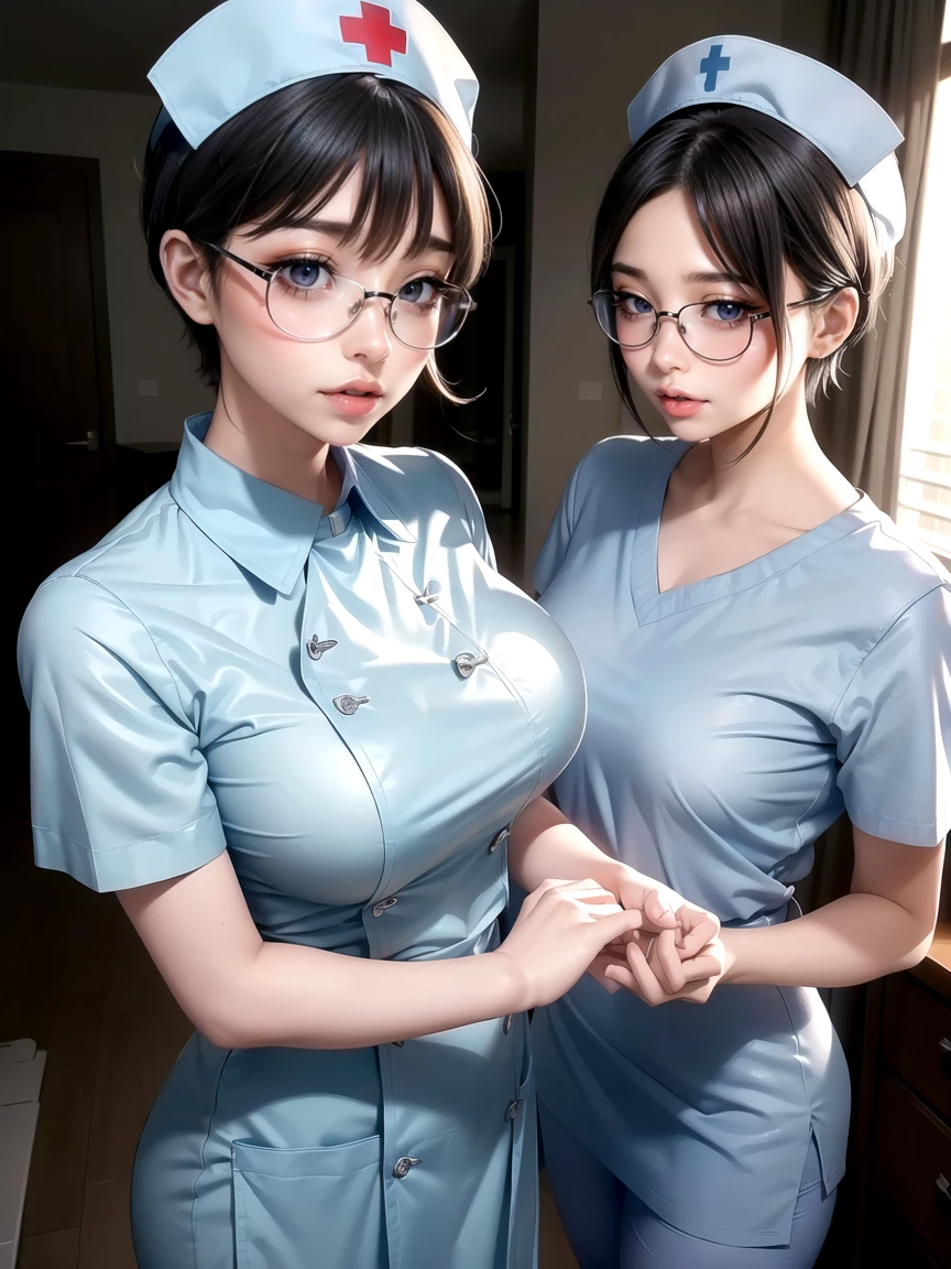 (beauté ultime), New infirmière, 非常にdétaillé顔, détailléな唇, grains fins, Beaux yeux, Coiffures courtes de lutin pour les brunes, ((Rire la bouche fermée)), ((lunettes sans monture))(((Porter des vêtements d&#39;infirmière bleu clair)))), gros seins,((infirmière&#39;les seins&#39;Mon uniforme est sur le point d&#39;être déchiré)) (cuisses),  Assis dans un lit d&#39;hôpital、 la corps parfait, la visage parfait, (((arrière-plan: Une chambre d&#39;hôpital avec de nombreux dispositifs médicaux)))、tir de cow-boy, (Profondeur de la bordure écrite), la Réalisme d&#39;image parfait, With détaillé arrière-plan, détailléな衣装, la perfection、hyperréalisme、réaliste、résolution maximale 8K, (chef-d&#39;œuvre), 非常にdétaillé, Professionnel　Femme japonaise de 22 ans,(非常にdétailléな肌)(beau corps féminin)(美しいgros seins)(gros seins)(peau pâle)(Poitrine pointue),(Mamelons dressés)(Meilleure qualité d&#39;image)(hyperréalismeの肖像画),(8k),(Ultra réaliste,最haute qualité, haute qualité, Haute résolution)(haute qualité texture)(Attention au détail)(beaux détails)(détaillé,Extremely détaillé CG,détaillé Texture)(réaliste facial expressions,chef-d&#39;œuvre,devant,dynamique,audacieux),(((Coupe Pixie courte))),(Cheveux très fins)(Cheveux super raides:1.5)( frange élégante,cheveux ambrés cuivrés très clairs,Cheveux dans un œil)　　(((vue de face)))　(((She is spreading her legs audacieuxly)))　(((Les lignes du corps sont clairement visibles)))、(((Représentation de beaux doigts)))　(((Belle représentation du corps)))(((Photo du corps entier)))、(((photo en contre-plongée)))、(((Orientation correcte de la cheville)))(((Le nombre correct de jambes)))　(((Composition corporelle précise)))　(((正確な正面からのPhoto du corps entier)))(((Nombre exact de mains)))