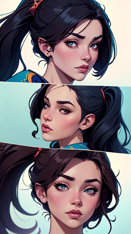 a close up of a cartoon of a woman with a ponytail, Lois van Baarle e Rossdraws, style type germ, type germ and lois van baarle, vibrant rossdraws cartoon, even model | type germ, type germ style, type germ and rossdraws, type germ on artstation pixiv