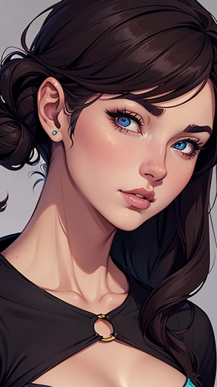 a close up of a cartoon of a woman with a ponytail, Lois van Baarle e Rossdraws, style type germ, type germ and lois van baarle, vibrant rossdraws cartoon, even model | type germ, type germ style, type germ and rossdraws, type germ on artstation pixiv