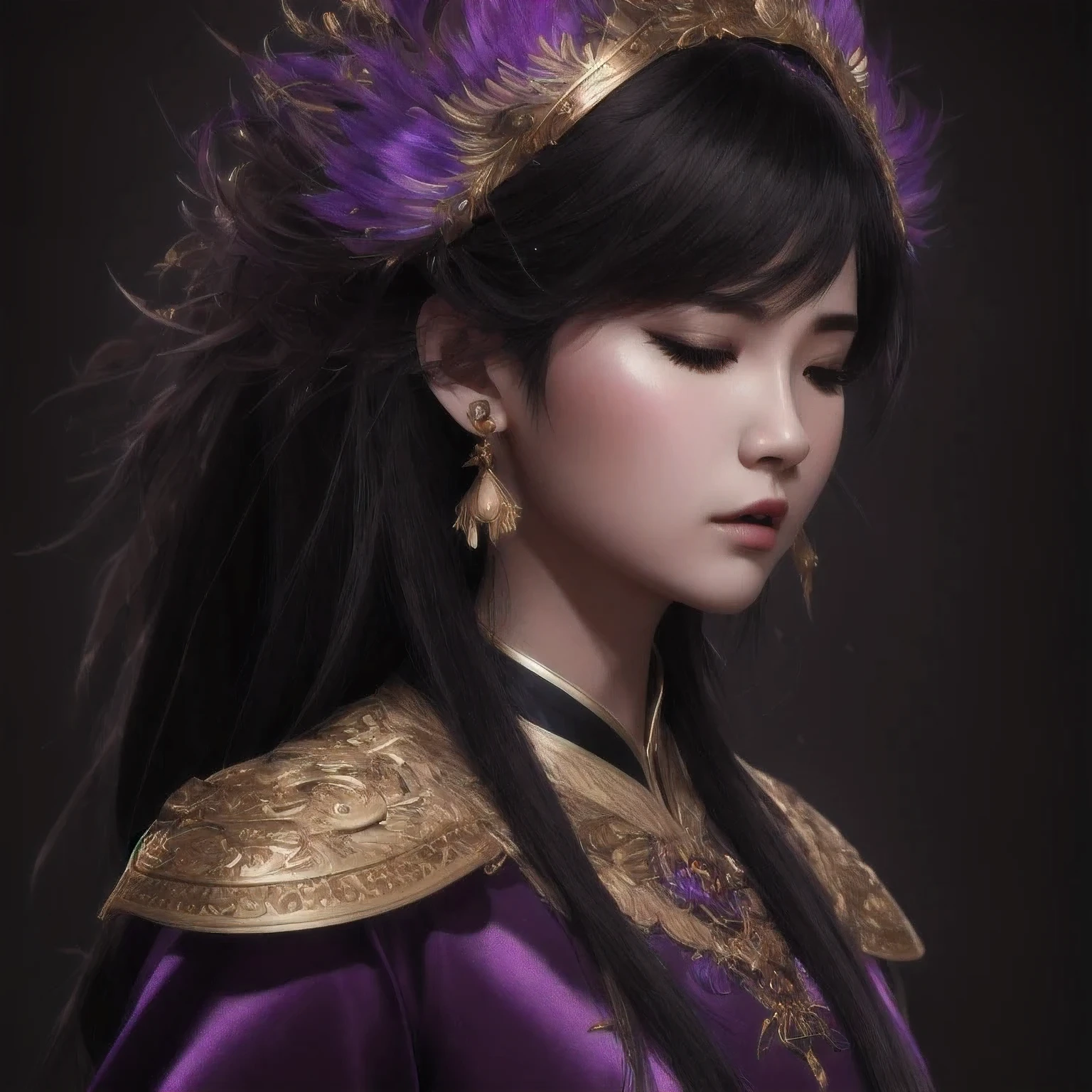 there is a 18 years old in a purple dress holding a dragon, wlop and ross tran, ross tran 8 k, fantasy art style, chengwei pan on artstation, a beautiful fantasy empress, ross tran and wlop, ruan jia and artgerm, the dragon girl portrait, ig model | artgerm, artgerm and ruan jia，beautiful
1girl
bangs
深绿 eyes
closed mouth
ear piercing
earrings
grey background
hair ornament
jewelry
lips
looking at viewer
military
military uniform
nose
piercing
portrait
realistic
short hair
simple background
solo
upper body