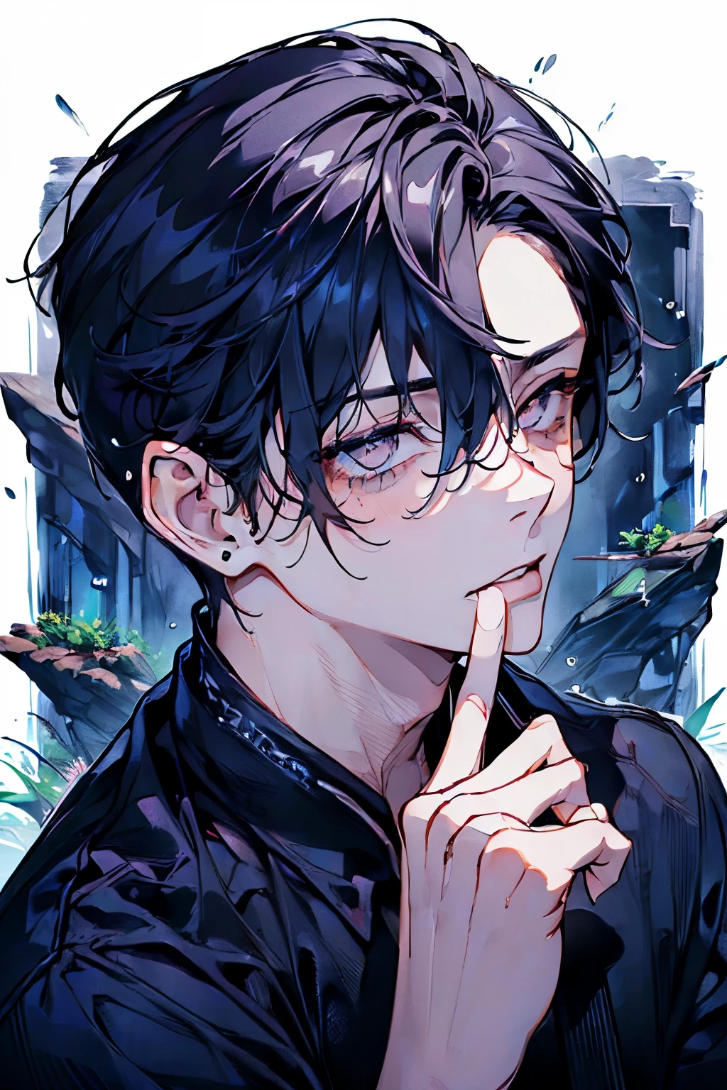 ((male:1.5)),(forhead mark),((dark NAVY hair)),((rainy:1.2)),(hand to own mouth:1.3),((Glossy lips:1.2)),(nsfw:1.0),((high quality:1.2)),((perfect graphic:1.2)),((beautiful image:1.2)),((high resolution:1.2)),blush,(marine:1.2),((Wet Hair:1.3)),((perfect hand:1.0))
