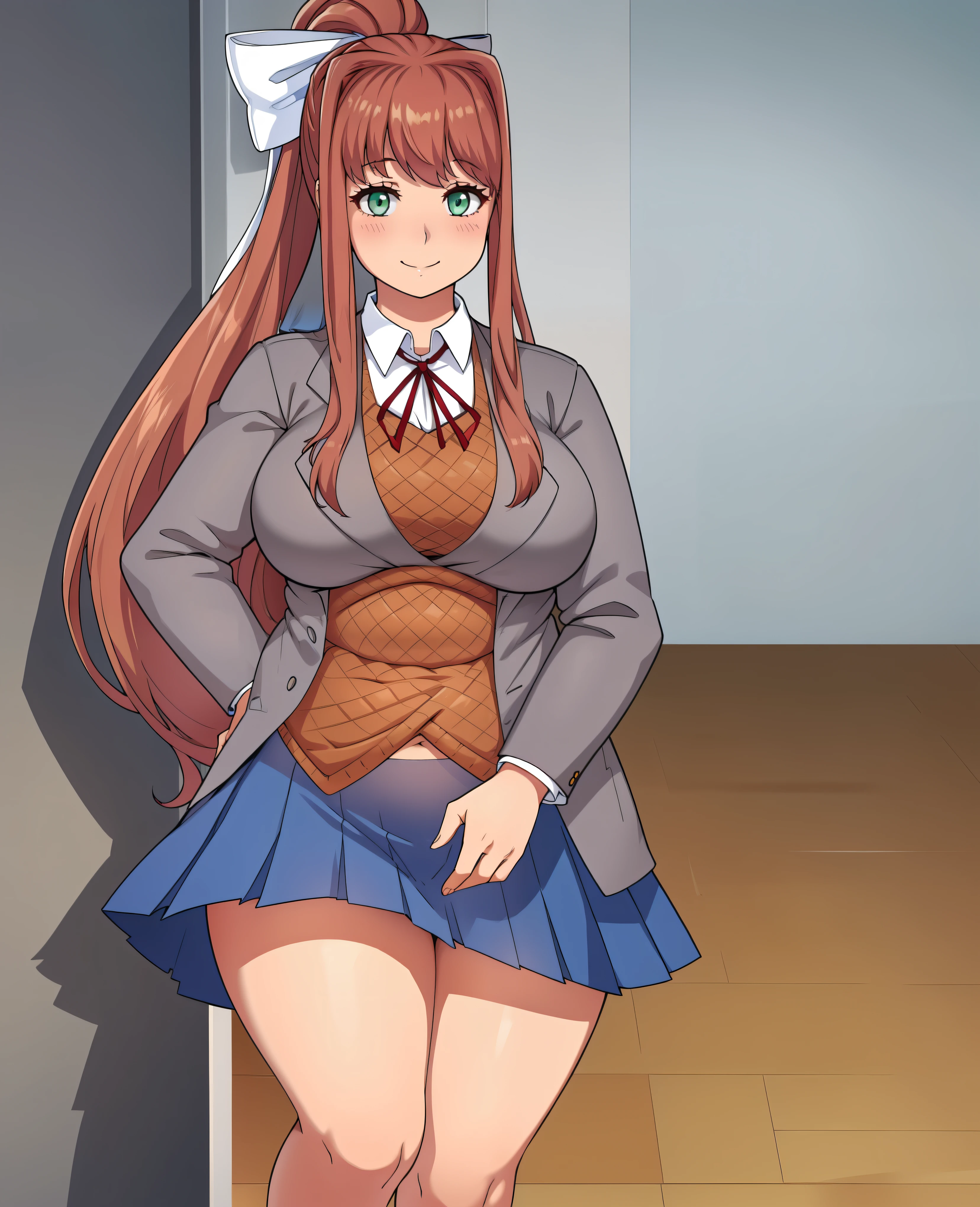 Anime girl in school uniform posing in a hallway - SeaArt AI