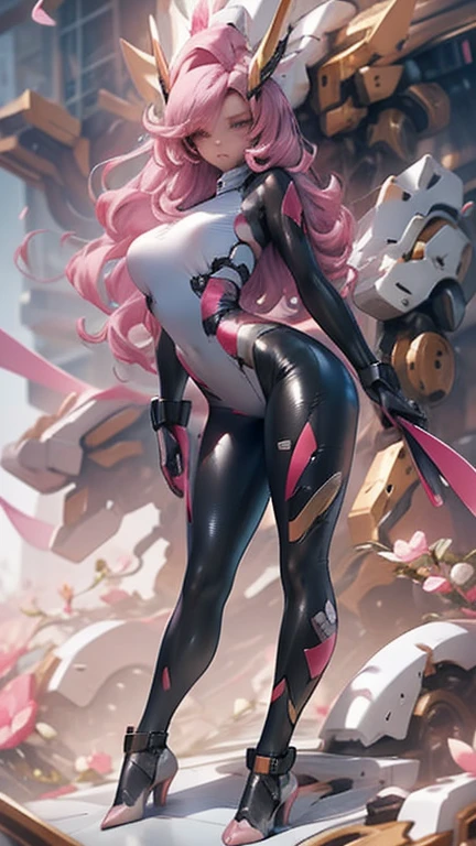 Baby pink internal skeleton,
 Mellow, clear top,
 Wearing transparent leggings,
 Beautiful android woman,
 long legs,
 Machine-filled thighs,
 Wearing golden caterpillars,
 Show off the beautiful shape of the top,
 Full body photo,
 Full Figure,
 beautiful long legs,
 Curve shape,
 highest quality,,
 stand 