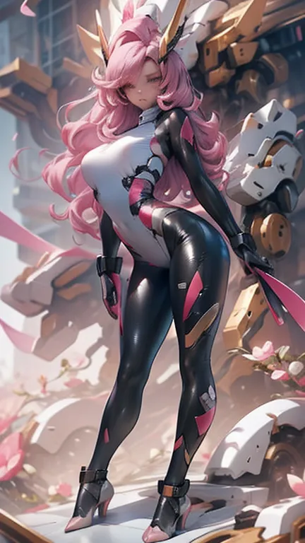 Baby pink internal skeleton,
 Mellow, clear top,
 Wearing transparent leggings,
 Beautiful android woman,
 long legs,
 Machine-f...