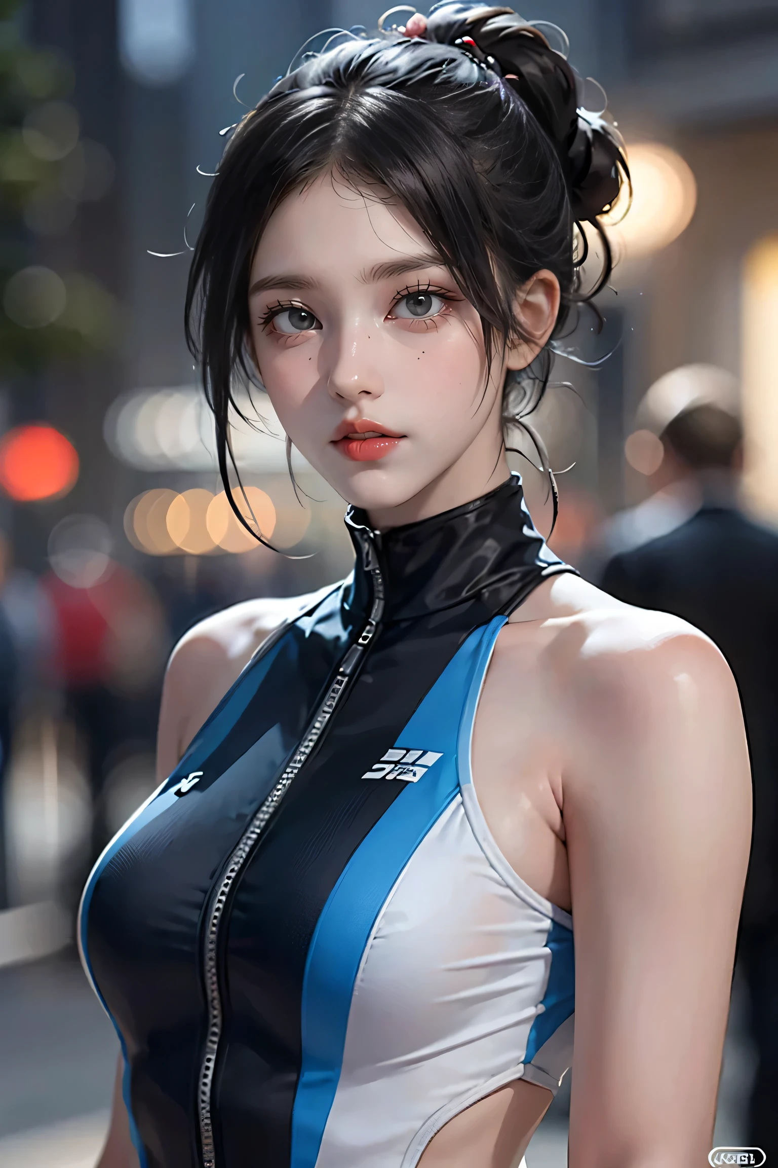 (((nsfw:0.9)))，Large Breasts，Small waist，(Sexy body)，Rainy night,city,Beautiful woman with gal make-up wearing a sports suit on the busy street of Gintama, Surrounded by sellers, Beautiful portrait of a stunning goddess girl, Beautifully detailed face, Porcelain-like skin, Full Body Shot, Centered, Super soft lighting, Symmetric, complicated, elegant, Very detailed, Realistic, Art Station, Concept Art, Smooth, Imagined by Greg Rutkowski and Boris Vallejo, cover, Trendy style