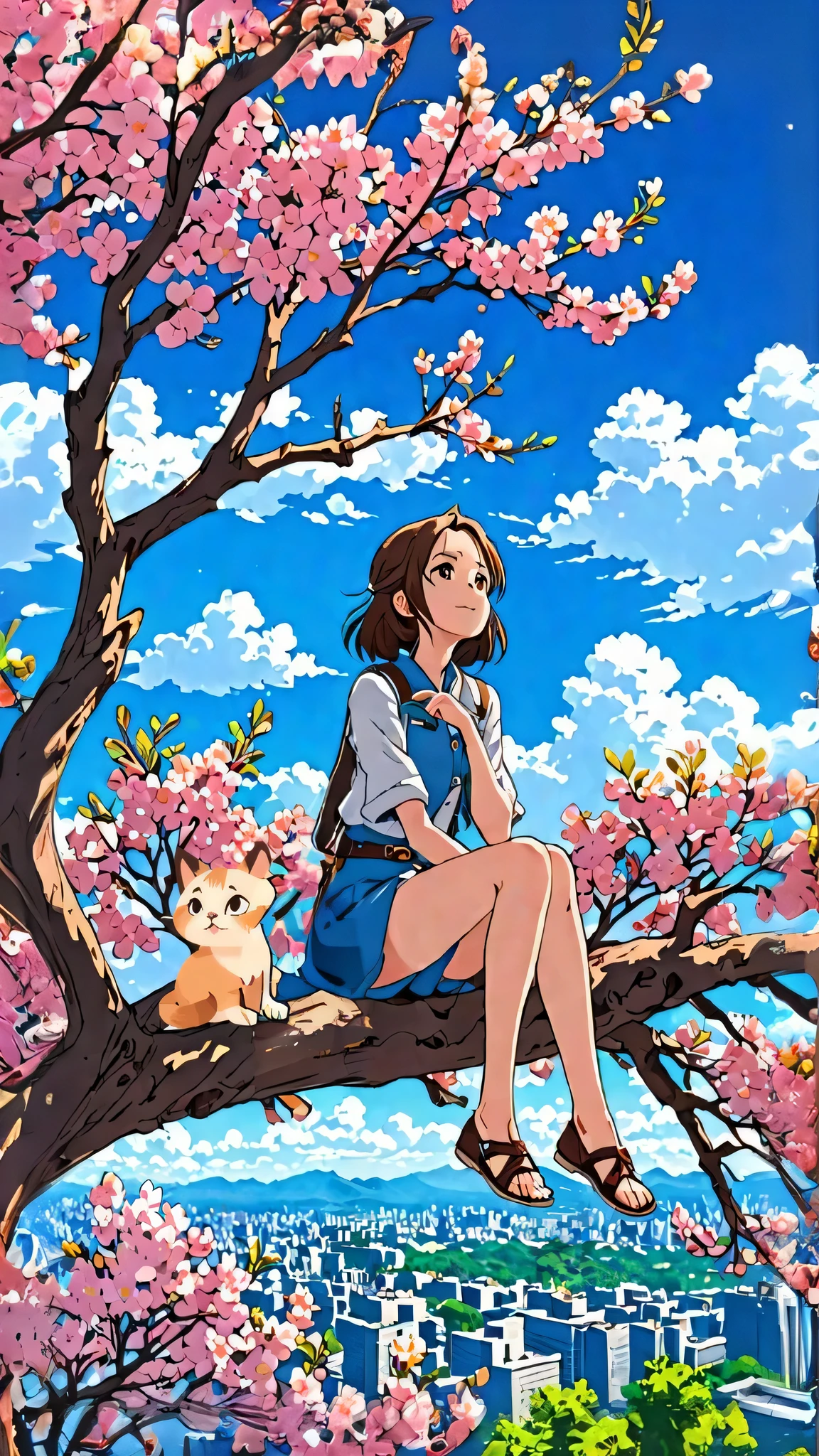 a woman sitting on top of a tree next to a cat, makoto shinkai and artgerm, makoto shinkai ( apex legends ), matoko shinkai, very beautiful anime cat girl, anime still image, sakimichan and makoto shinkai, anime visual of a cute cat, fiona staples and makoto shinkai