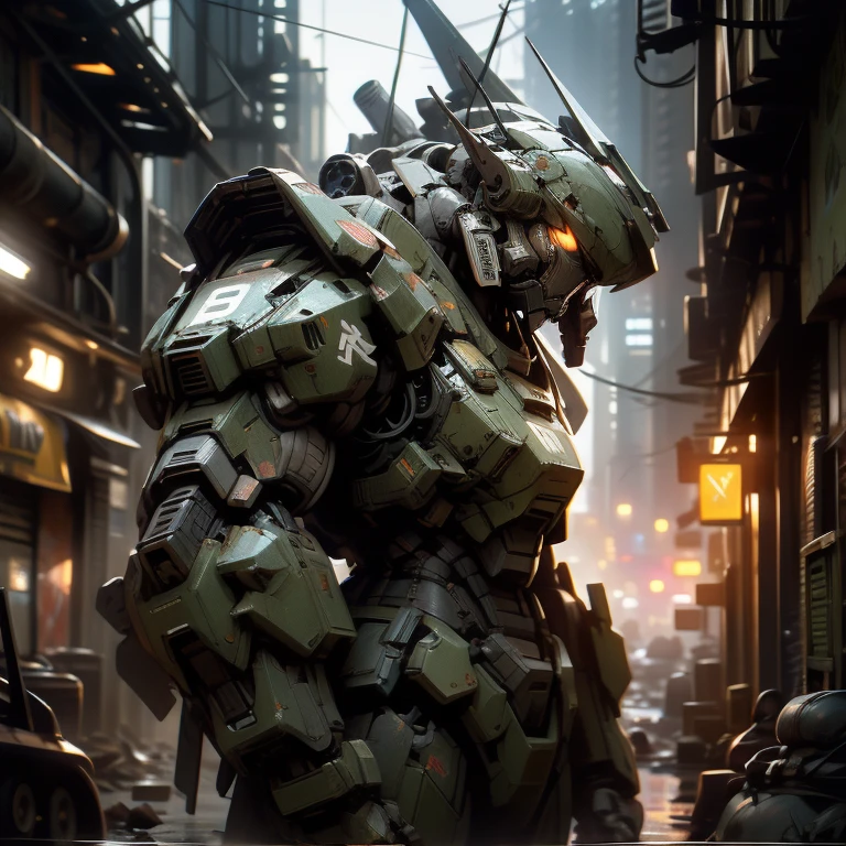 (MRS) ,super fine concept art, extremely detailed, a heavy mech, power armor, hard surface, hawken, sci-fi, battlefield, (rule of thirds),((ultra realistic illustration:1.3)). A dreary ((war torn city)) with a dark gritty atmosphere, occupied by (battle mechs), ((mecha)),Inspired by Armored Core, Battletech, Front Mission. Brutalism. (Cold), despair. Masterpiece, (highly detailed:1.2),(detailed face and eyes:1.2), 8k wallpaper, Moody lighting. core shadows, high contrast, bokeh.