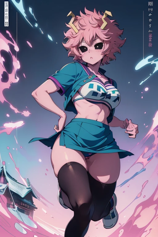 (\mina ashido)/,(\Character from the Boku no Hero Academia series)/,(\Hippinating the ass for the viewer)/,(\wearing)/,+,(\A traditional Japanese female uniform consisting of a straight pencil skirt that highlights the butt and is short and sexy and a blue blouse with dark tones that is tight and sexual with a neckline that shows the Breast piggy bank)