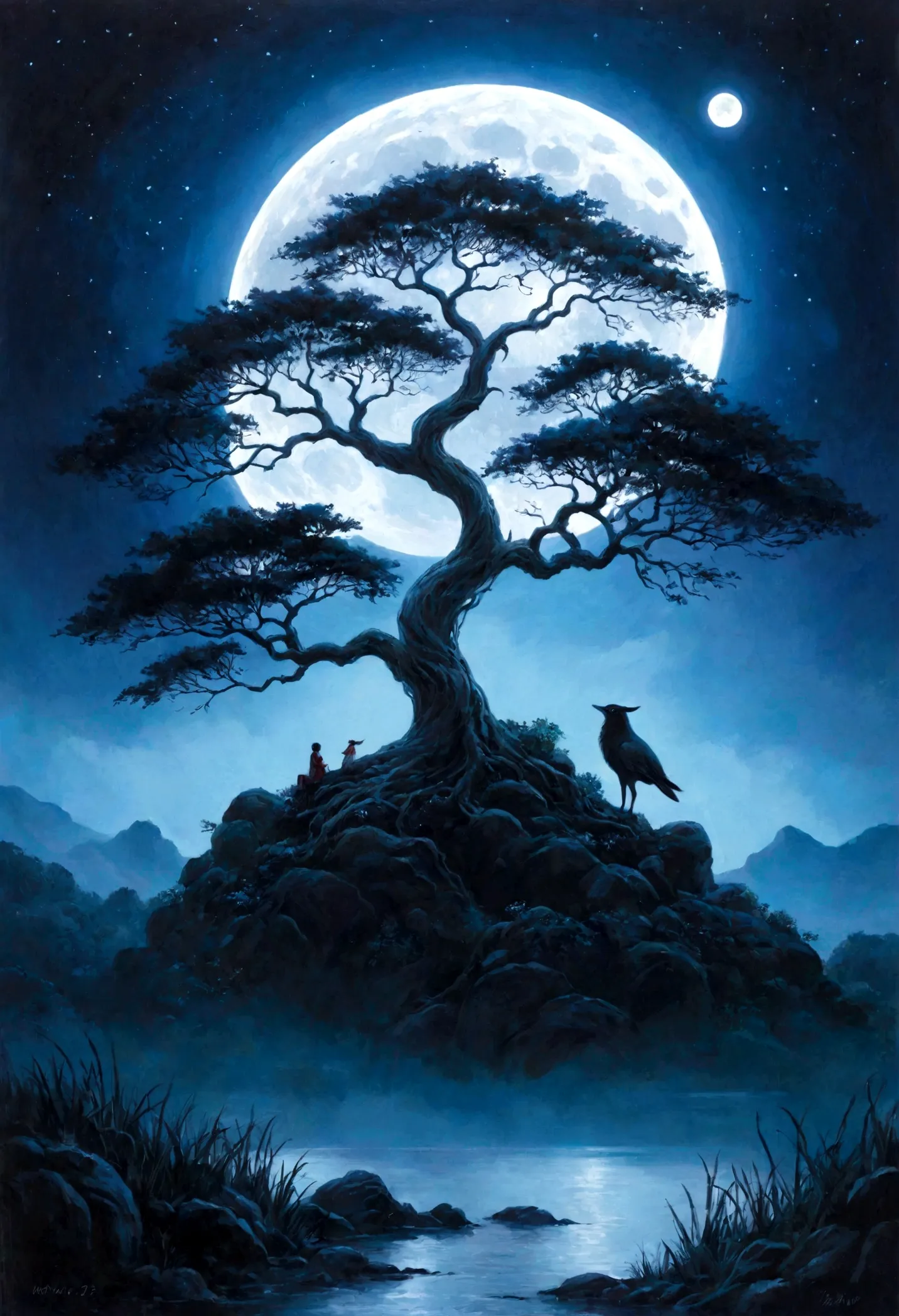 world Tree、moonlight、Moonlit Night、Fantasy、mysteriouasterpiece、Perfect Art、Award-winning works