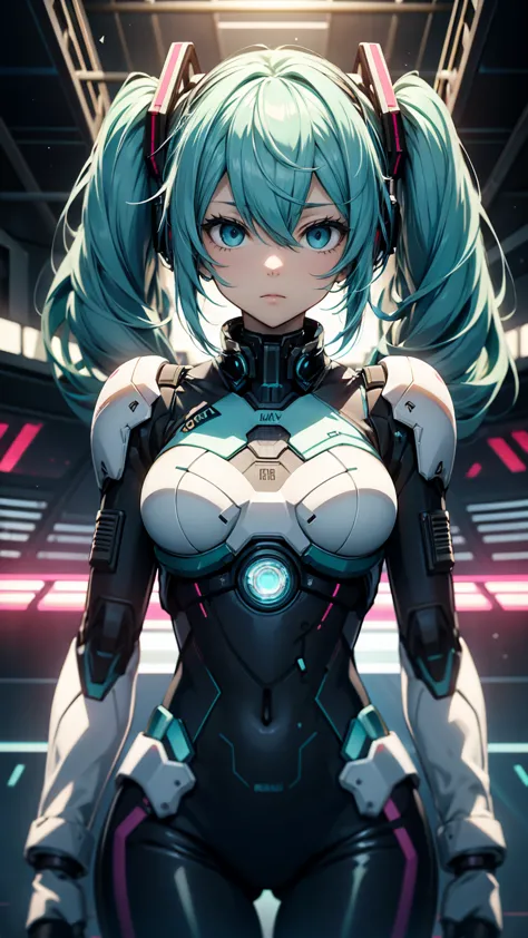 Hatsune Miku VOCALOID, Twin tails, Bright Blue Eyes, Light blue hair, Bodysuits, cyber punk, Ultimate Physical Beauty, Beautiful...