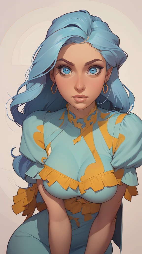 un gros plan d&#39;une femme vêtue d&#39;une robe bleue et de longs cheveux rouges, art de personnage génial, belle peinture de personnage, extremely detailed type germe, Deviantart ArtStation CGSCOSIETY, style type germe, superbe illustration numérique, Alexandra Fomina Artstation, Belle peinture numérique, type germe. illustration animée, bel art numérique