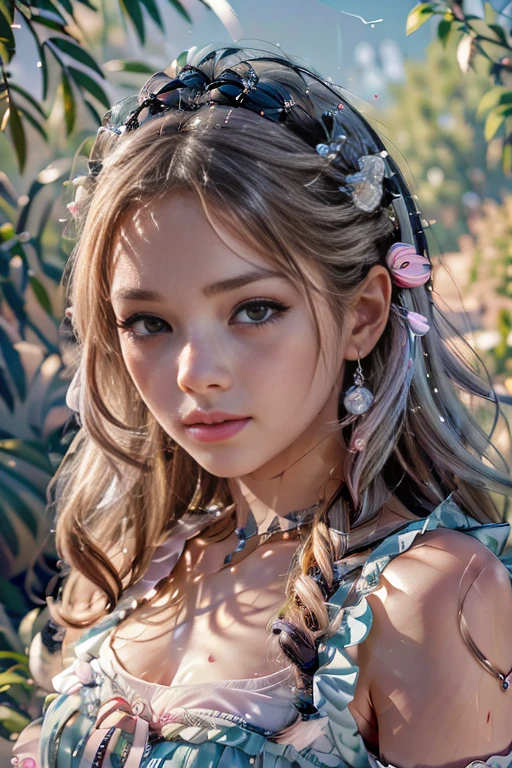 a beautiful lolita girl, 1girl, elegant dress, long wavy hair, cute, kawaii, sparkling eyes, long lashes, perfect skin, soft lighting, pastel colors, fantasy, digital painting, (best quality,4k,8k,highres,masterpiece:1.2),ultra-detailed,(realistic,photorealistic,photo-realistic:1.37),intricate details, delicate, whimsical, dreamlike