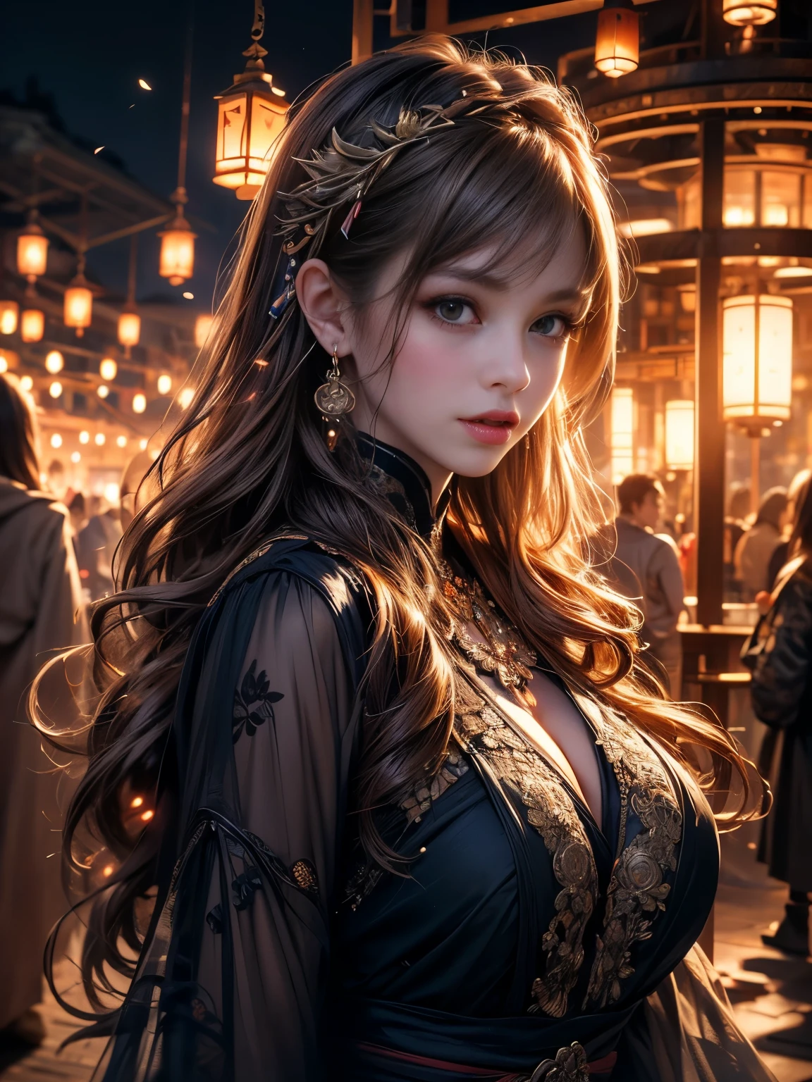 (8k, highest quality, masterpiece: 1.2), (Realistic, photoRealistic: 1.37), Super detailed, One Girl, Wide viewing angles, Firefly Garden, There are lots of little faint lights and fireflies flying around, night, big firm bouncing bust