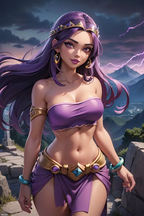 ((ultra quality)), ((masterpiece)), ((Purple-haired long hair)), (Beautiful face), (beautiful female lips), (Fantasy style, Fant...