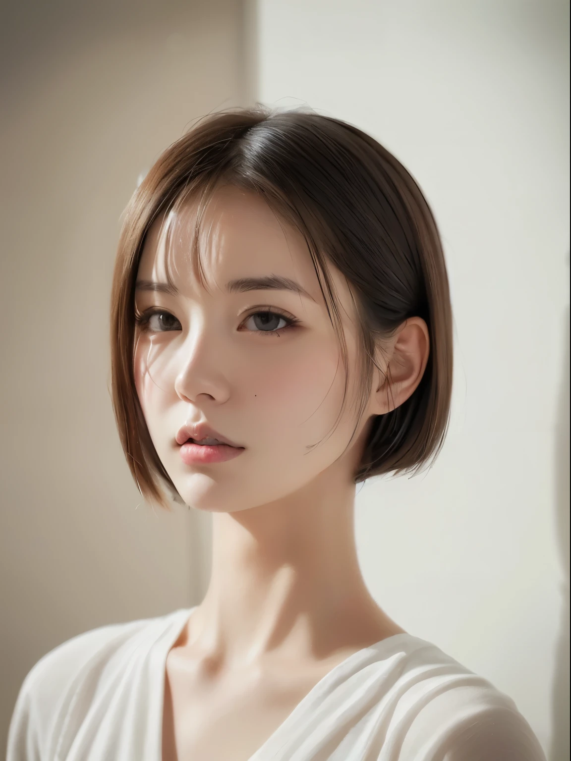 06
((masterpiece:1.4、top quality))、((masterpiece、top quality))、(realistic:1.4)、professional lighting、Physically Based Rendering、very cute、Highly detailed eyes and face、Beautiful eye for detail、Short hair、(beautiful japanese girl:1.05)、surface focus、from behind、white room、white wall