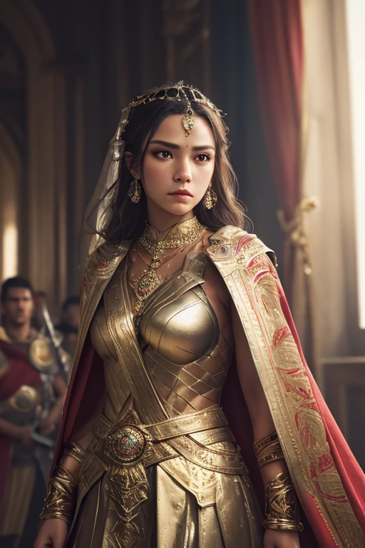 (ผลงานชิ้นเอก), คุณภาพดีที่สุด, คุณภาพสูงสุด, วอลล์เปเปอร์ CG Unity 8K ที่มีรายละเอียดสูง, ต้นฉบับ, ความละเอียดสูง, (ความชัดลึก: 1.5), ความจงรักภักดี: 1.3, ภาพเหมือนนักรบแบบ, ผู้หญิง 1 คน,นักรบหญิง,  ชุดพิธีการ, ผ้าม่าน, ตามลำพัง, ต่างหู,