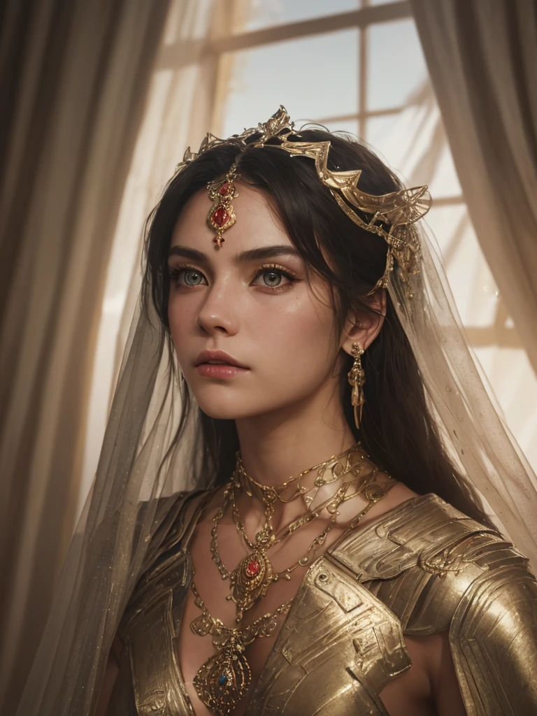 (ผลงานชิ้นเอก), คุณภาพดีที่สุด, คุณภาพสูงสุด, วอลล์เปเปอร์ CG Unity 8K ที่มีรายละเอียดสูง, ต้นฉบับ, ความละเอียดสูง, (ความชัดลึก: 1.5), ความจงรักภักดี: 1.3, ภาพเหมือนนักรบแบบ, ผู้หญิง 1 คน,นักรบหญิง, ผ้าม่าน, ตามลำพัง, ต่างหู,