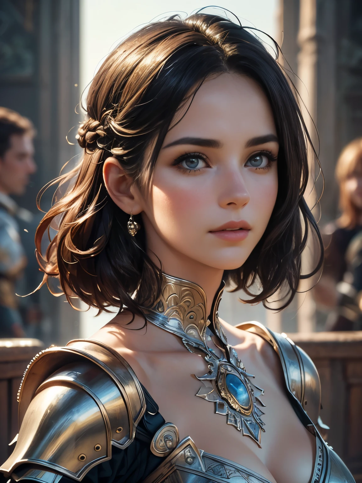 (8k, highest quality, masterpiece: 1.2), (Realistic, photoRealistic: 1.37), Super detailed, One Girl, Wide viewing angles, big firm bouncing bust, Very delicate depiction, Miniature painting, Detailed depiction of the face, Detailed depiction of hair, Accurate skeleton, Dress with intricate patterns, Complicated armor,  