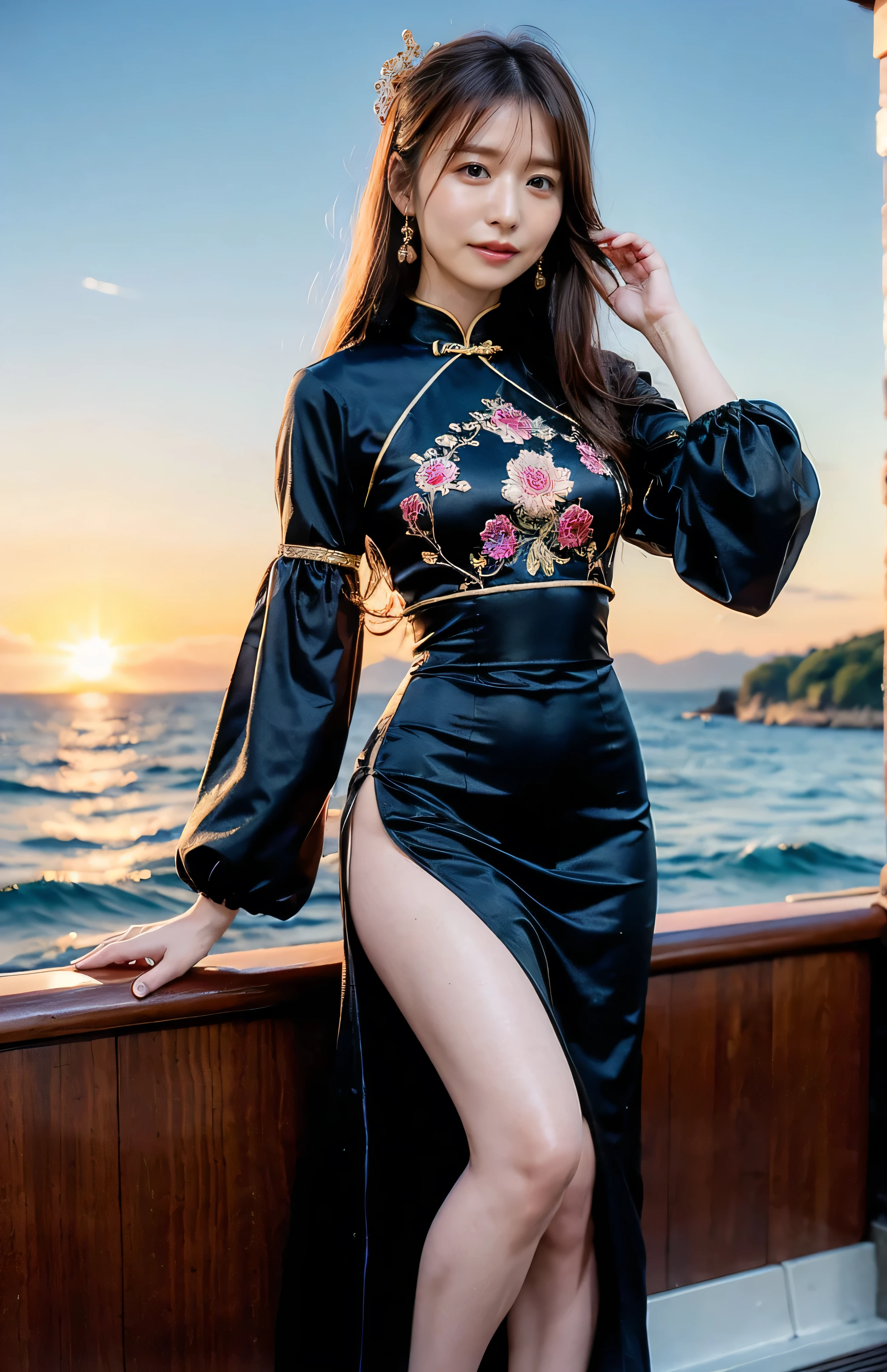 le ciel devient rouge、La Chine la nuit、((ornements de cheveux:1.5)).Une magnifique robe chinoise brodée d&#39;or、ornements de cheveux、Attachez vos cheveux avec élégance、Magnifique cheongsam en soie、((Debout sur un bateau et posant sexy、Robe chinoise noire luxueuse et brillante avec jupe longue brodée:1.4)).Un cheongsam en soie luxueux et brillant、Cheongsam luxueux noir avec broderie、Femme debout sur un bateau、Des cheveux châtain clairs、coiffure élégante、femme aux yeux bleus、Une femme avec un joli regard vers le haut、Quand le ciel s&#39;assombrit、La douce lumière du navire brille、le ciel devient rouge as the sun sets、Des vêtements serrés qui montrent les lignes de votre corps、、Maille d&#39;été élégante bleu marine、Pull d&#39;été noir élégant、jupe courte、Habillez-vous avec élégance着こなす、Bagedium Shorthair de luxe:1.4））、Gratte-ciel vus de l’autre côté de la mer、L&#39;île de Manhattan est visible au large、Femme sur un bateau touristique、、Le soleil brille sur elle、Des cheveux châtain clairs、Des cheveux châtain clairs、Le ciel était teint en rouge、Il y a des nuages、privé's cute、Une femme élégamment habillée est assise sur un bateau et regarde le coucher du soleil、Ses seins généreux sont évidents même à travers ses vêtements..、The shining sun is so Beau、Le crépuscule approche、reflet、Je peux voir le coucher du soleil、（（La lumière du soleil se reflète sur l&#39;océan、vue sur l&#39;océan、Le soleil brille sur la mer、&#39;Beau.、Small earAnneaus、privé&#39;soirée、Les oiseaux volent aussi、、couleur de cheveux bruns、Attacher les cheveux、La femme est à droite:1.4））、Ceintures en cuir de luxe、vêtements brillants、Couleur de cheveux beige clair、flou d&#39;arrière-plan、Tressez uniquement les cheveux de devant、Des cheveux châtain clairs、｛｛Tir de cow-girl｝｝、（（Gros plan à partir de la taille、seins amples:1.4））、sourire、Vêtements en soie、seins amples that can be seen even through clothes、Tressez uniquement les cheveux de devant、tir de cow-boy、Superbe chemise en soie à col blanc et jupe marron、Habillez-vous avec élégance、Sacs de luxe、A lovely sourire、（（seins amples））、Photo du corps entier、Anneau、jupe courte、Rentrez vos cheveux derrière une oreille、Collier en argent、sourire、 Queue de cheval élégante、Caustiques、Des photos très détaillées、Very Beau and ideal short hair、Super pas de maquillage、(8k、Photos brutes、la plus haute qualité、chef-d&#39;œuvre:1.2)、(réaliste、réaliste)、1 fille、((cheveux mi-courts、regarder la caméra:1.4))、cheveux au vent
