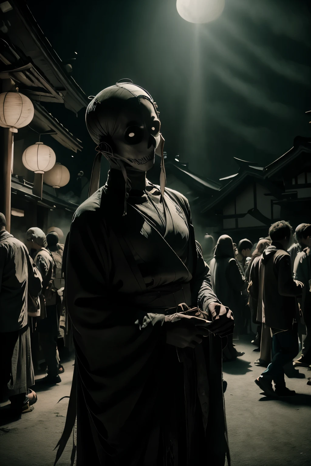 写真 , リアルな写真, 超リアルな日本の不気味な幽霊映画にインスパイアされた写真, 不気味な様々な妖怪の饗宴, 祭りで踊る, 自由奔放な幽霊