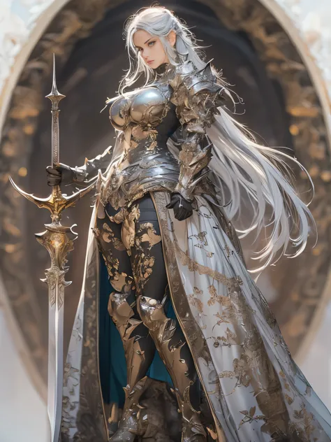 (8k, highest quality, masterpiece: 1.2), (Realistic, photoRealistic: 1.37), Super detailed, One Girl, Paladin with a sword imbue...