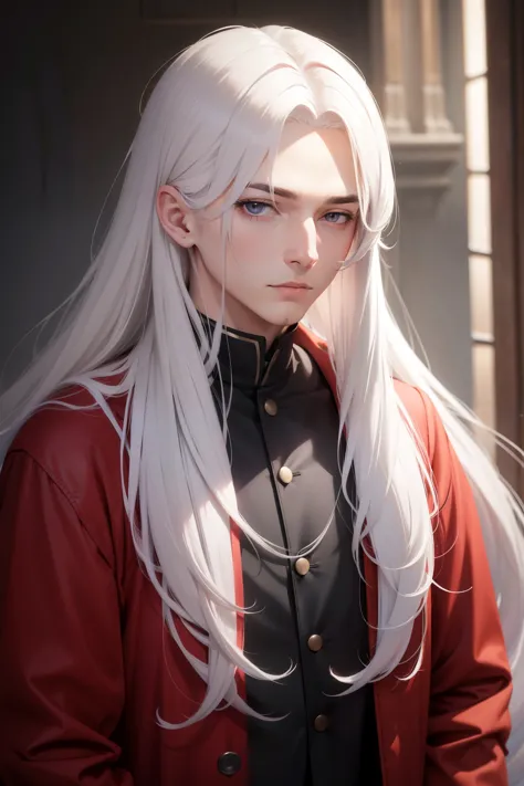 A man with long white hair with red tips