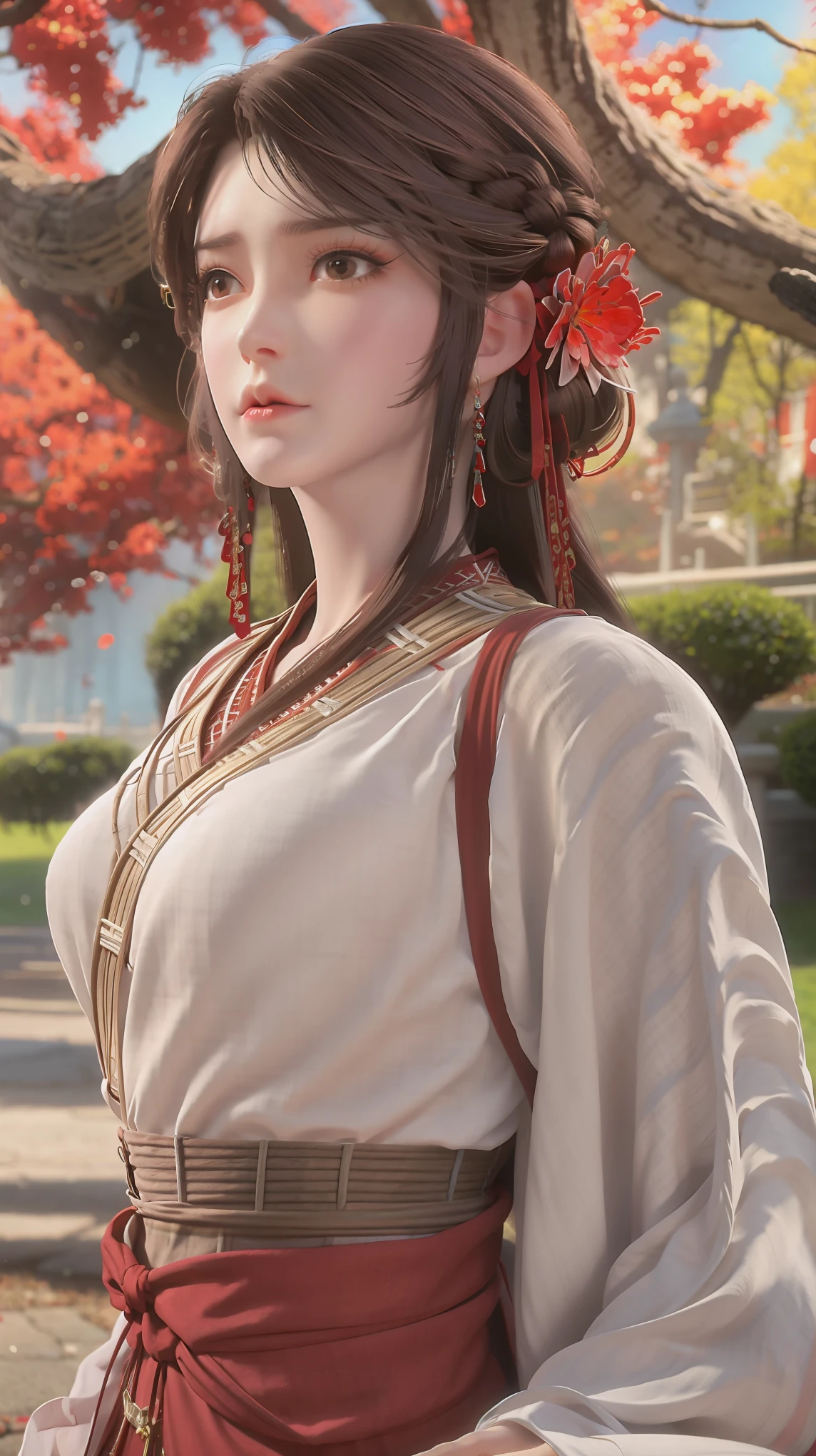 a beautiful woman in a red and white dress,detailed facial features,beautiful detailed eyes,beautiful detailed lips,extremely detailed face,long flowing hair,elaborate chinese royal clothing,chinese empress,chinese princess,opulent palace interior,classical chinese architecture,glowing warm lighting,cinematic composition,highly detailed,photorealistic,8k,masterpiece